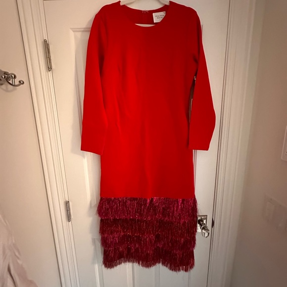Tuckernuck Hyacinth House Elegant Red and Pink Metallic Fringe Tiered Dress - Picture 10 of 12